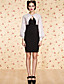  TS VINTAGE Contrast Color Puff Sleeve Mix Fabric Dress