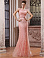  Trumpet Mermaid Bateau Sweep Brush Train Tulle Over Chiffon Luxurious Dresses