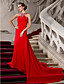  A-line Jewel Court Train Chiffon Evening Dress