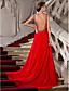  A-line Jewel Court Train Chiffon Evening Dress