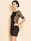  TS V Back Gold Lace Stitching Jersey Bodycon Dress