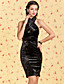  TS VINTAGE Halter Backless Velvet Bodycon Dress