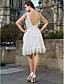 Sheath/Column V-neck Knee-length Tulle Wedding Dress