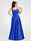  um-line v-neck do assoalho-comprimento cetim stretch vestido de noite
