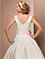  Ball Gown Bateau Tea-length Satin Wedding Dress