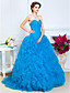  Ball Gown Sweetheart Floor-length Organza Evening Dress With Beading And Cascading Ruffles