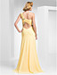  A-line One-Shoulder Sweep/Brush Train Chiffon Evening Dress