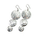 Silver Metal Disc Drop Hook Earrings 2.4cm x 5.6cm (MH082)(Start From 30 Units)