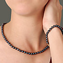 14k preto 5,5 - 6mm aaa pérolas de água doce conjunto 2pc (16 in / 7 in) (início a partir de 3 unidades) frete grátis