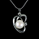 Silver Plated White AA Freshwater Pearl Pendant Necklace (LQS045)