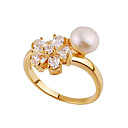 Yellow Gold Cultured Pearl and Cubic Zircon Ring (RZZ2-0002)