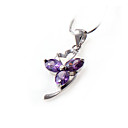 Purple Cubic Zirconia Flower Pendant - Sterling Silver Necklace 9440 (SZY768)