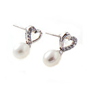 Silver Cubic Zirconia and Pearl Pierced Earring - Sterling Silver Earring 7658 (SZY592)