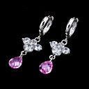Platinum Cubic Zirconia Drop Earring - Cubic Zirconia Earring SYX-0325 Pink (SZY975)
