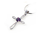 Fashion Cross Purple Cubic Zirconia Pendant - Sterling Silver Necklace 9854 (SZY749)