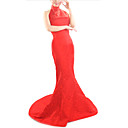 Mandarin Collar Sleeveless Sweep / Brush Train Brocade Cheongsam / Qipao / Chinese Dress (HGQP126)