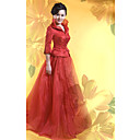 High-necked 3/4-Length Sleeve Silk Tapestry Satin Cheongsam / Qipao / Chinese Dress (HG013)