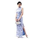 Stehkragen ärmellose bodenlangen Gobelin Satin Cheongsam / Qipao / chinesisch Kleid (hg009)