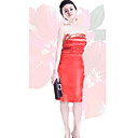Elegant Strapless Knee-length Brocade Cheongsam / Qipao / Chinese Dress (HGQP132)