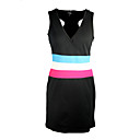 Colored Waist Deep V Sleeveless Day Dress (25001392)