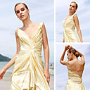 A-line V-neck Floor-length Elastic Satin Quick Delivery/ Evening/ Prom Dress (OFGC0228)