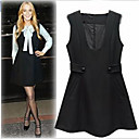 Sleeveless U Neckline Belted Details Wool Dress Women's Dresses (1802AL003-0736)