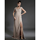 Sheath/ Column Square Neckline Floor-length Capped Sleeves Chiffon Evening Dress