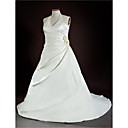 A-line Halter Court Train Satin Plus Size Wedding Dress
