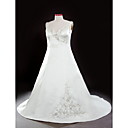 A-line V-neck Strapless Chapel Train Satin Plus Size Wedding Dress