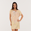 100% seta maniche corte, scollatura rotonda paillettes donne vestiti (1802bc106-0736)