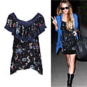 style Lindsay Lohan / dentelle imprimée fioritures V manches courtes t-shirt décolleté / femmes t-shirts (FF-1802bd0016-0857)