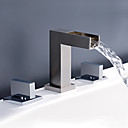 Two Handles Nickel Brushed Widespread Waterfall Bathroom Sink Faucet(0698-M-6022)