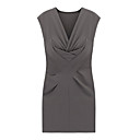 TS Sophisticated Grey V Neckline Work Dress Inspired by Celebrity Fashion