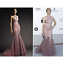 Elizabeth Banks Trumpet/ Mermaid Bateau Sweep/ Brush Train Sleeveless Tulle/ Organza Cannes Film Festival/ Evening Dress (FSL0824)