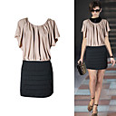 RUNWAY Style / Silk / Gathered Round Neckline Short Sleeves Pleated Skirt Dress / Women's Dresses (FF-1802BE020-0736)