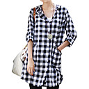 Check Patterns Hooded Gathered Back Long Sleeves Shirt / Women's Shirts (FF-4201BF001-0736)
