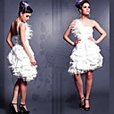 A-line One Shoulder Knee-length Sleeveless Elastic Satin/ Chiffon Quick Delivery Dress (OFGH488)
