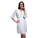 Half Sleeves Round Neckline Buttons Embellished Women's Dresses(1802BD216-0853)