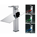 Centerset Color Changing Single Handle LED Waterfall Bathroom Sink Faucet (Tall)