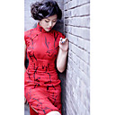 Mantel / Spalte Stehkragen gekappt knielangen ausgebrannten schiere Nylon / Seide Habotai cheongsam / Qipao / chinesisches Kleid (hgqp314)