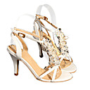 sandali in pelle superiore tacco medio strappy con le scarpe di moda imitazione perla