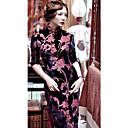 Mantel / Spalte Stehkragen Halbarm Knöchel-lengthsilk Samt / Seide Habotai cheongsam / Qipao / chinesisches Kleid (hgqp328)