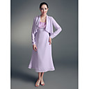 A-line Straps Tea-length Chiffon Stretch Satin Mother of the Bride Dress With A Wrap