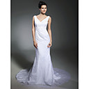 Tulle Over Satin Trumpet/ Mermaid V-neck Court Train Wedding Dress inspired by Jenna Bush