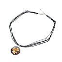 Yellow Flower Murano Glass Pendant with Black Lace Chain Necklace(0975-PG005)