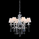 Iron and Crystal Chandelier with 6 Lights (White Shade)