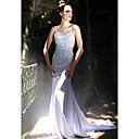 Trompete / Mermaid Spaghettiträgern Gericht Züge ärmelloses Kleid satinquick Lieferung (ofgc573)