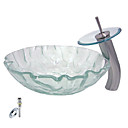 Sieg runden gehärtetem Glas Schiff sinken mit Wasserfall Wasserhahn, Einbauring und Wasserablauf (0917-vt4053)