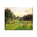 Hand-painted Oil Painting Two Women in a Meadow by Camille Pissarro with Stretched Frame