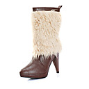 pu leren bovenkant hoge hakken laars met imitatie wol mode-schoen (0987-x3415)